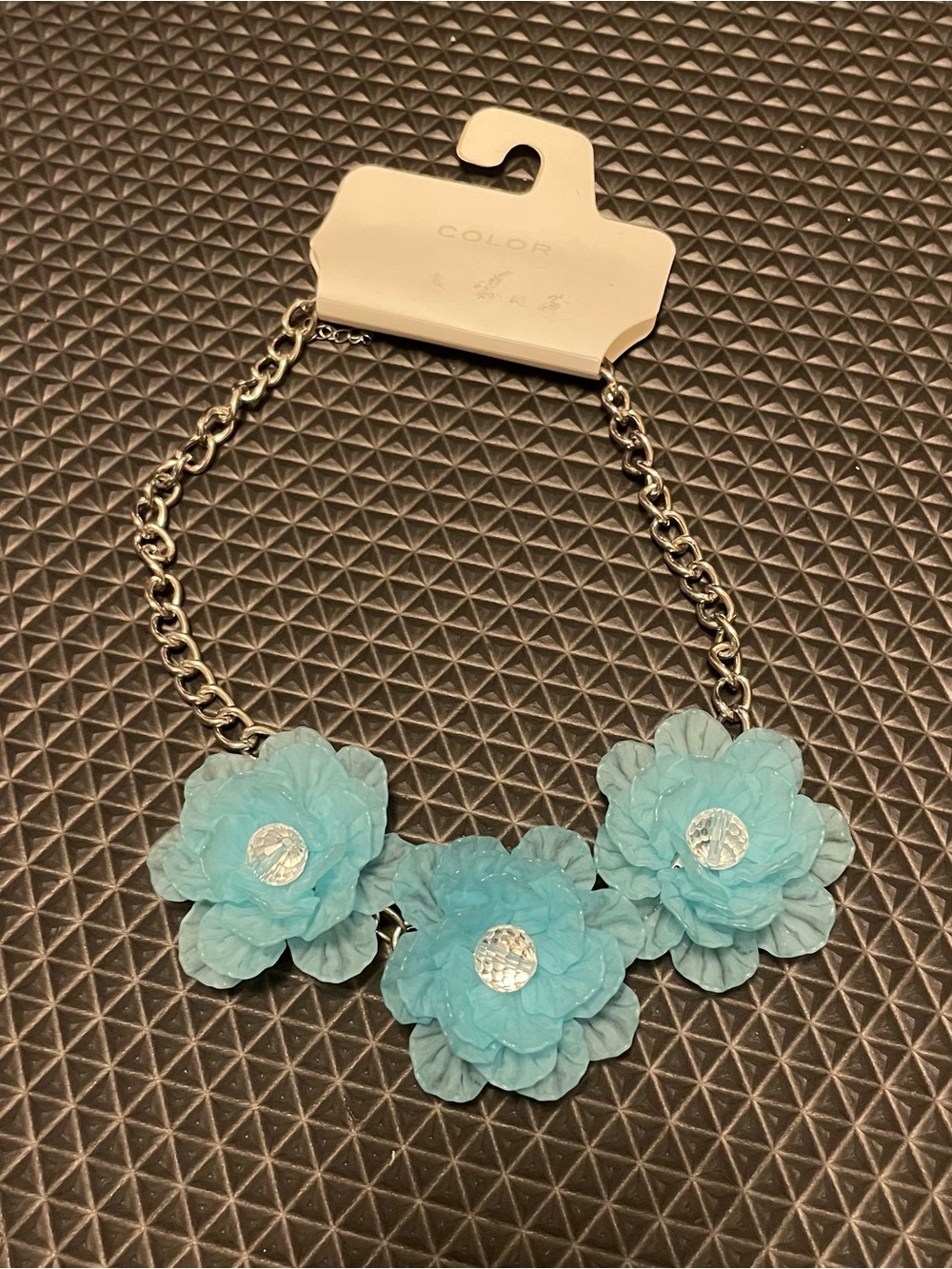 New Blue and Silver Flowers Statement Necklace